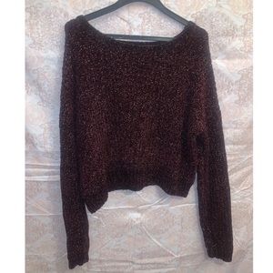 Forever 21 Burgundy & Gold Cropped Knitted Sweater